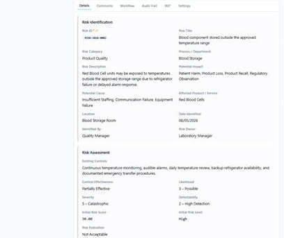 Risk Management in Kintavo — product screenshot